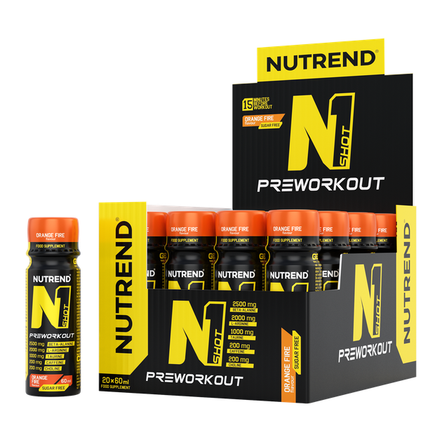 Предтренировочный шот Nutrend N1 shot 20х60 мл Огненный апельсин - Фото 1 Предтренировочный шот Nutrend N1 shot 20х60 мл Огненный апельсин - изображение 1