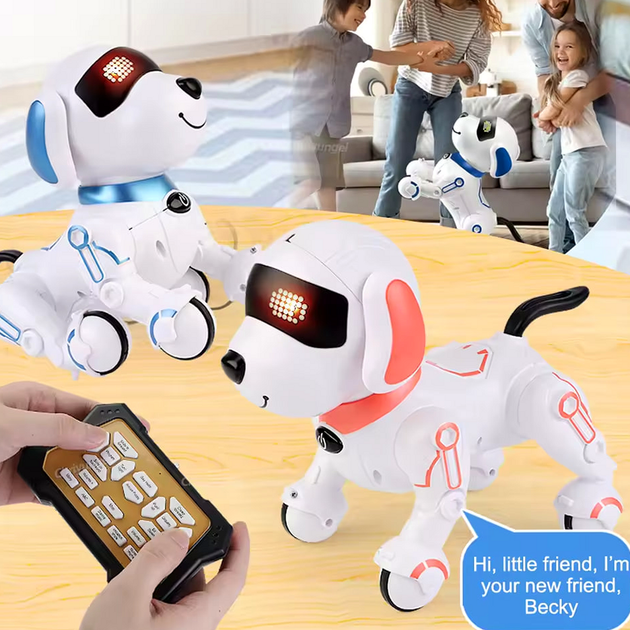 Робот-собака на радиоуправлении с функцией программирования 18см 22см обучает английскому языку Intelligent Dog 878 бело-оранжевый - изображение 10