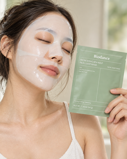 Гідрогелева маска для обличчя Biodance Refreshing Sea Kelp Real Deep Mask з морськими водоростями, зелена, 34 г - зображення 3