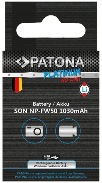 Акумулятор PATONA Platinum NP-FW50 USB-C для Sony NEX.3 NEX.3C NEX.5 NEX.5A (4055655232913) - зображення 6