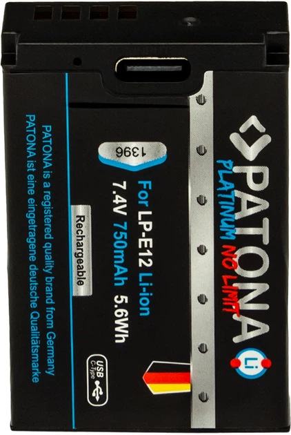Акумулятор PATONA Platinum LP-E12 USB-C для Canon LP-E12 EOS 100D EOS-M50 EOS-100D (4055655238779) - зображення 5