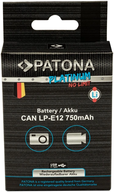 Акумулятор PATONA Platinum LP-E12 USB-C для Canon LP-E12 EOS 100D EOS-M50 EOS-100D (4055655238779) - зображення 7