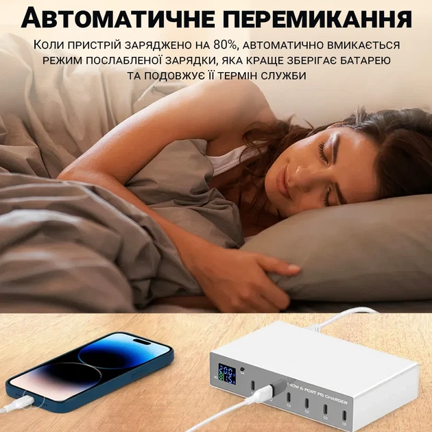 Мультизарядное устройство Addap MCS-X6P 6 портов Type-C зарядная станция PD 3.0 140 Вт белое - изображение 11