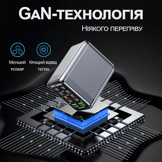 Скоростное зарядное устройство GaN 200 Вт Addap MCS-G1 PD 100 Вт QC 22,5 Вт серебристое - изображение 11