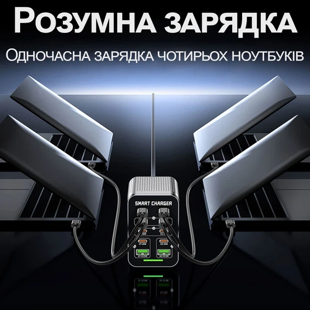Скоростное зарядное устройство GaN 200 Вт Addap MCS-G1 PD 100 Вт QC 22,5 Вт серебристое - изображение 13