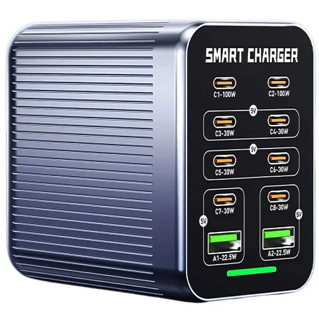 Скоростное зарядное устройство GaN 200 Вт Addap MCS-G1 PD 100 Вт QC 22,5 Вт серебристое - изображение 15