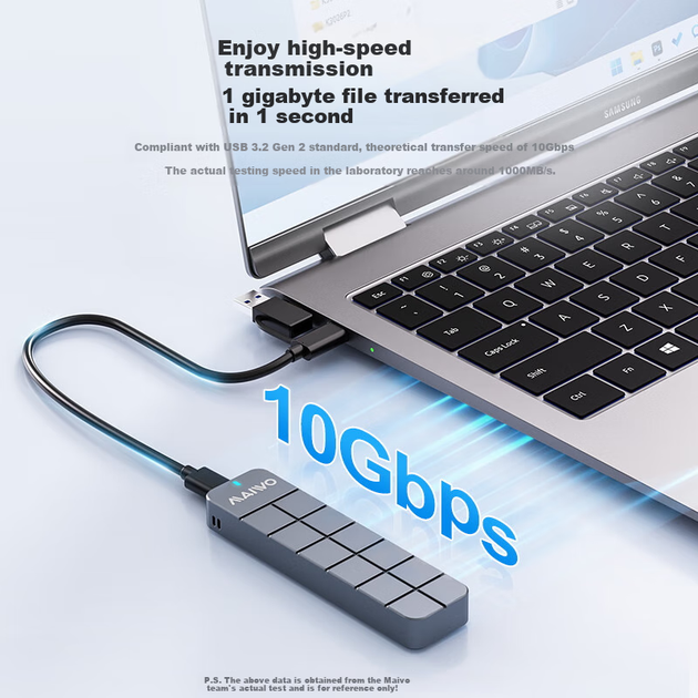 Корпус для SSD-накопичувача MAIWO K1742P M.2 NVMe, портативний корпус для жорсткого диска 10 Гбіт/с, інтерфейс Type-C, сумісний з ноутбуками та телефонами, зовнішній корпус для SSD на 16 ГБ, повністю алюмінієвий корпус - зображення 5