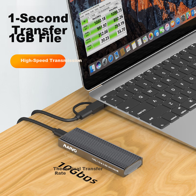 Корпус для жорсткого диска MAIWO M.2 NVMe/SATA з двома протоколами, корпус для зчитування SSD типу C/USB 3.2, 10 Гбіт/с, підходить для зовнішнього жорсткого диска ноутбука K1691 - Фото 4 Корпус для жорсткого диска MAIWO M.2 NVMe/SATA з двома протоколами, корпус для зчитування SSD типу C/USB 3.2, 10 Гбіт/с, підходить для зовнішнього жорсткого диска ноутбука K1691 - зображення 4