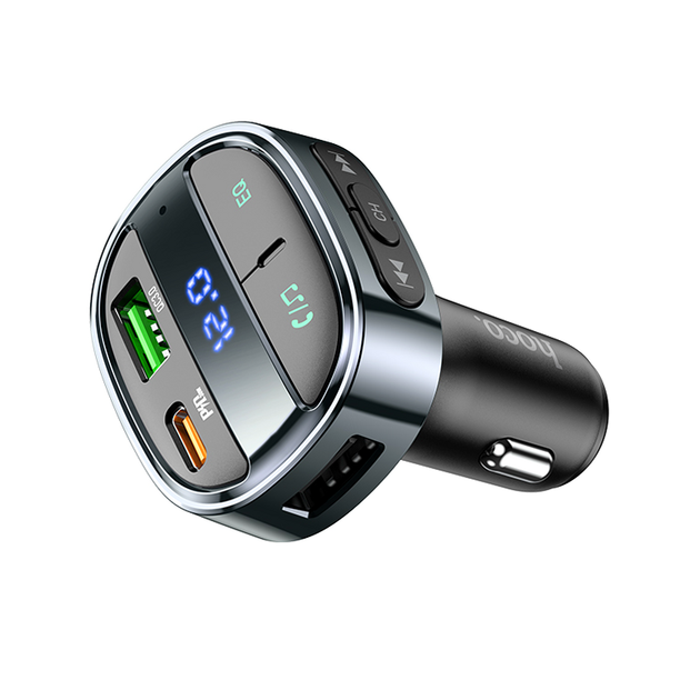FM модулятор автомобильное зарядное устройство быстрая зарядка 30W 2USB Type-C Hoco E70 серый - изображение 4