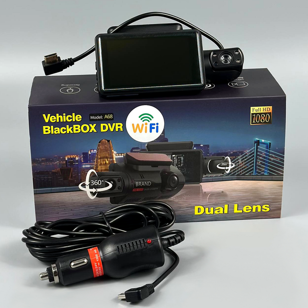 Видеорегистратор Full HD 3inch WiFi Dual Lens A68 Черный - изображение 2
