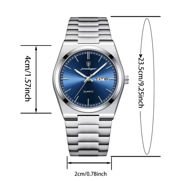 Чоловічий наручний годинник POEDAGAR 930 Silver Blue кварцовий зі сталевим браслетом 3 ATM - зображення 2