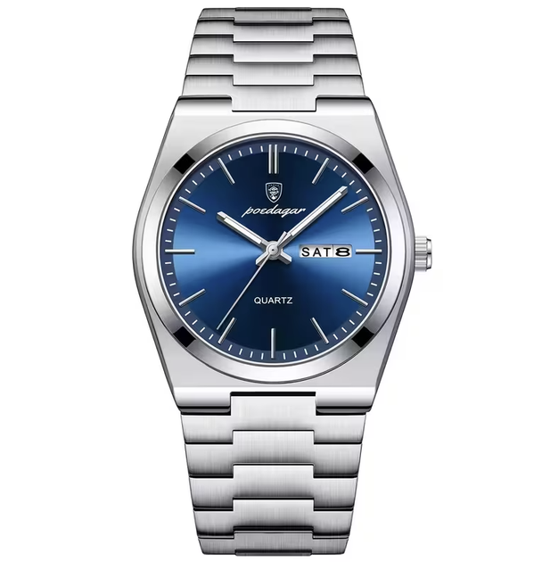 Чоловічий наручний годинник POEDAGAR 930 Silver Blue кварцовий зі сталевим браслетом 3 ATM - зображення 5