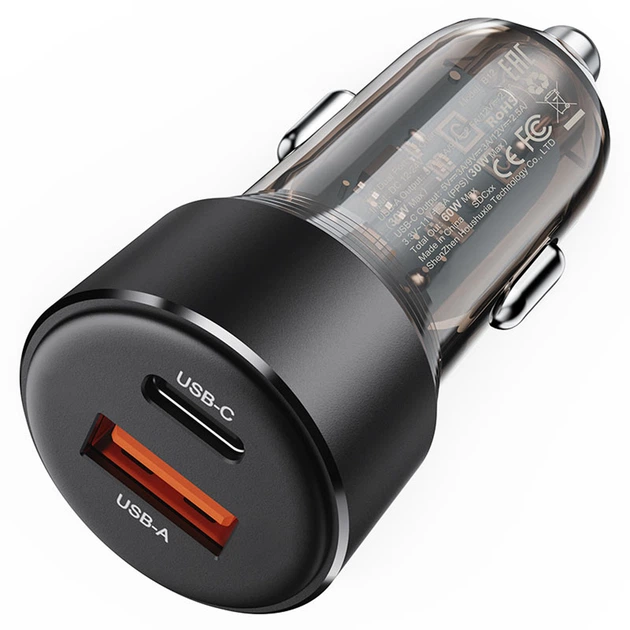 АЗУ Acefast B12 PD30W+QC3.0 total 60W (1USB-A/1C) Black - изображение 3