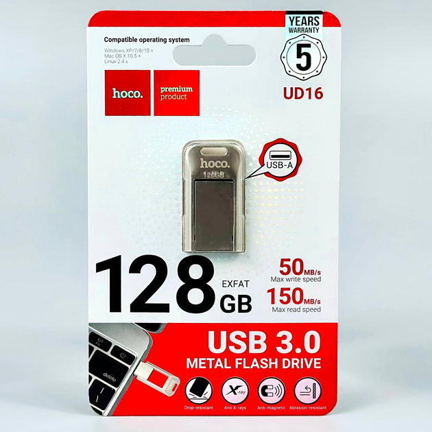 USB флешка 128GB USB3.0 для хранения данных Hoco UD16 - Фото 3 USB флешка 128GB USB3.0 для хранения данных Hoco UD16 - изображение 3
