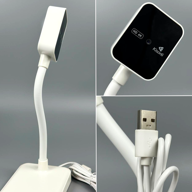 Вебкамера 4K з автофокусуванням вбудованим мікрофоном USB Kisonli D1 біла - зображення 3