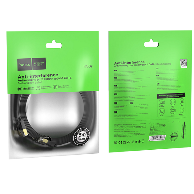 Кабель сетевой патч-корд 5м для интернета Gigabit Ethernet категория 6 Hoco US07 черный - Фото 2 Кабель сетевой патч-корд 5м для интернета Gigabit Ethernet категория 6 Hoco US07 черный - изображение 2