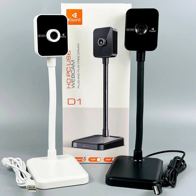 Вебкамера Full HD 1080P USB Plug & Play для ПК і ноутбуків Kisonli D1 Білий - зображення 2
