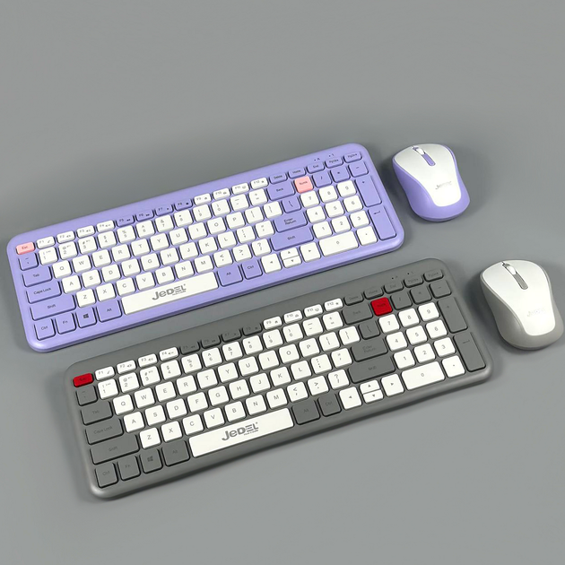 Бездротова клавіатура та 3D мишка 99 клавіш DPI 800-1200 Jedel WS739 Бузковий - зображення 3