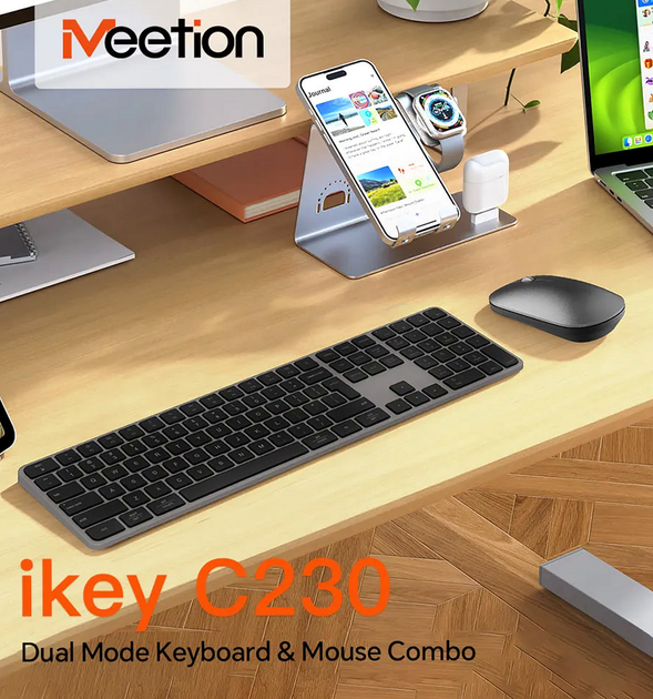 Беспроводной набор клавиатура и мышка 2 в 1 2.4G Bluetooth Meetion C230 черный - изображение 5
