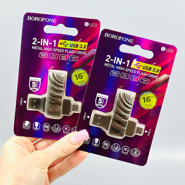 USB флешка 16Gb USB3.0 Type-C для хранения информации Borofone BUD3 - Фото 3 USB флешка 16Gb USB3.0 Type-C для хранения информации Borofone BUD3 - изображение 3