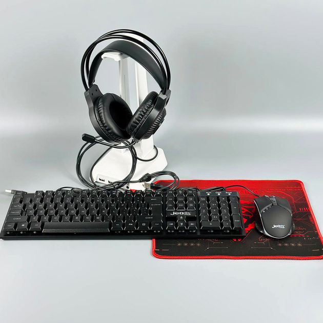 Игровой комплект клавиатура мышь гарнитура коврик 4 в 1 RGB 50 мм 5 В 100 мА Jedel CP-09 черный - изображение 3