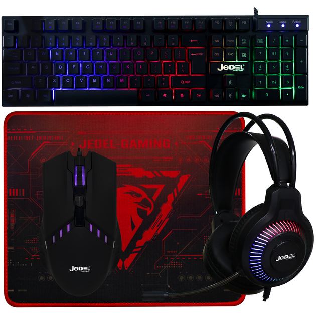 Игровой комплект клавиатура мышь гарнитура коврик 4 в 1 RGB 50 мм 5 В 100 мА Jedel CP-09 черный - изображение 5