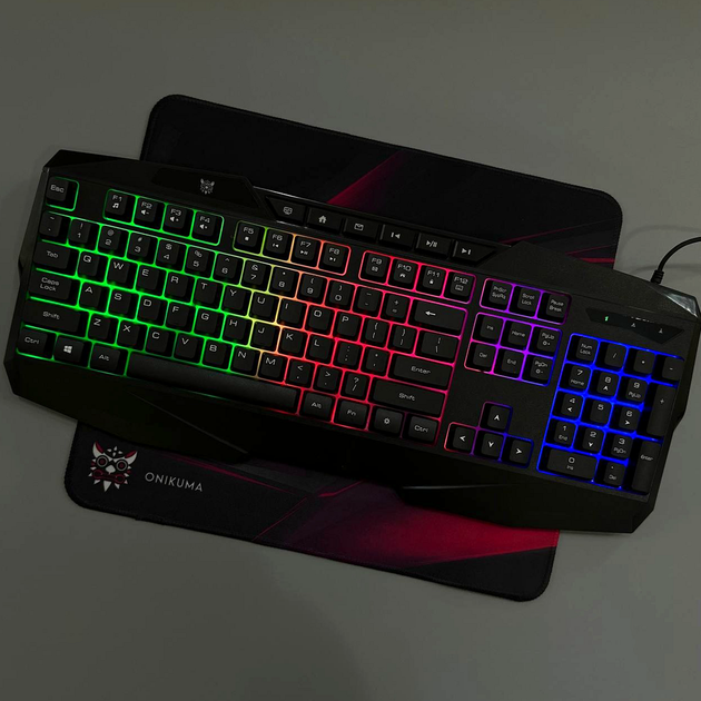 Ігровий комплект клавіатура миша килимок мультимедійні клавіші USB Onikuma TZ3006 чорний - зображення 5