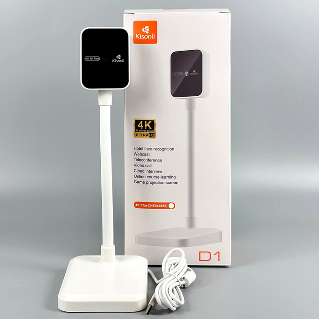Вебкамера 4K Plus 12MP автофокус вбудований мікрофон USB Kisonli D1 білий - зображення 2
