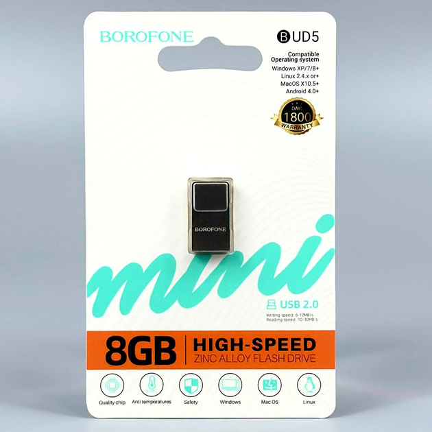 USB флешка 8Gb USB2.0 накопитель информации Borofone BUD5 мини - Фото 2 USB флешка 8Gb USB2.0 накопитель информации Borofone BUD5 мини - изображение 2