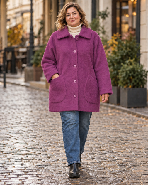 Універсальний жіночий кардиган з шерсті альпаки 562 пудровий, 56-60 - Фото 1 Універсальний жіночий кардиган з шерсті альпаки 562 пудровий, 56-60 - изображение 1