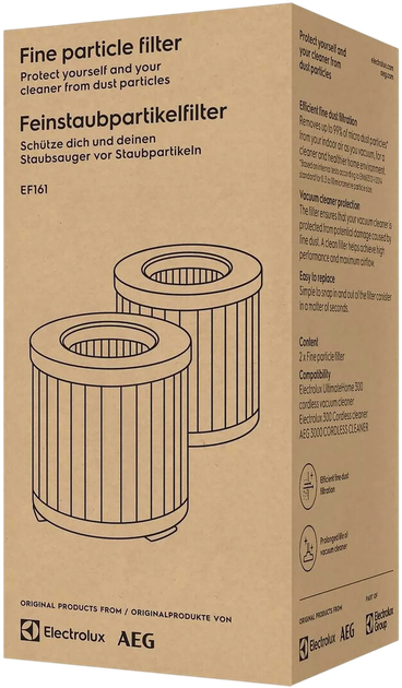 Комплект фільтрів для пилососа Electrolux EF161 - Фото 2 Комплект фільтрів для пилососа Electrolux EF161 - зображення 2