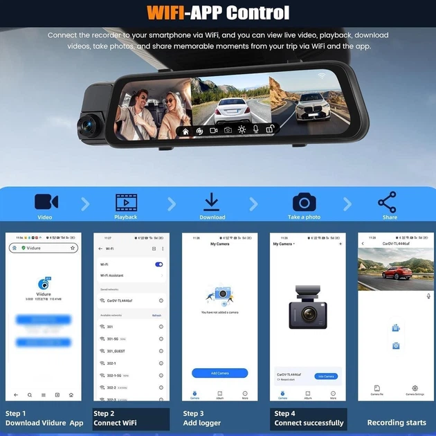 Автомобильный видеорегистратор-зеркало Camecho 9.66" IPS HD 3-Channel (3 камеры, Wireless Apple CarPlay, Android Auto, Wi-Fi, AHD) Черный - изображение 4