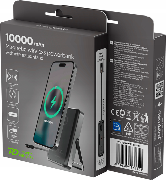 УМБ Gembird PB10 MagSafe 10000 mAh 20W QC3.0 Black (PB10-WPC15MS-01) - Фото 2 УМБ Gembird PB10 MagSafe 10000 mAh 20W QC3.0 Black (PB10-WPC15MS-01) - зображення 2