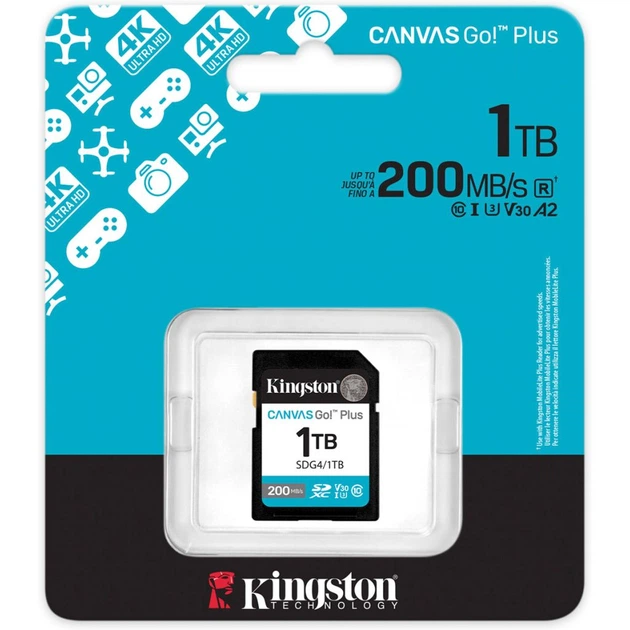 Карта пам'яті Kingston 1TB SDXC сlass 10 UHS-I U3 V30 Canvas Go Plus G4 (SDG4/1TB) - Фото 3 Карта пам'яті Kingston 1TB SDXC сlass 10 UHS-I U3 V30 Canvas Go Plus G4 (SDG4/1TB) - зображення 3