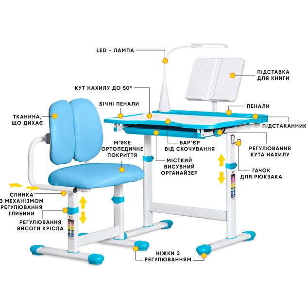 Комплект мебели Evo-kids (стол+стул+полка+лампа) BD-23 BL - изображение 2