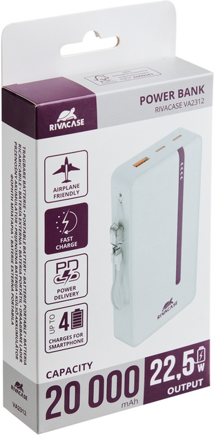 Powerbank RIVACASE VA2312 20000 mAh 22.5W White (VA2312_WE) - obraz 2