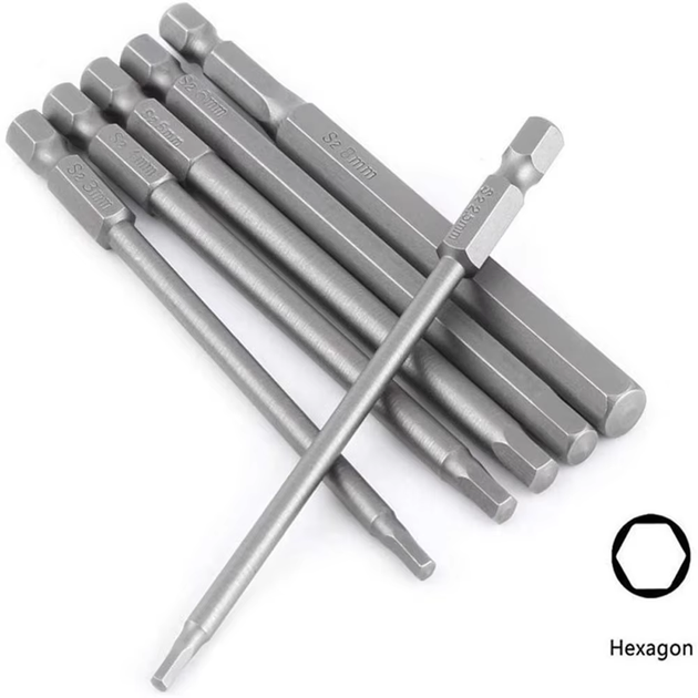 Набор удлиненных шестигранных бит Hex 100 мм (8 шт H1.5–H8) из стали S2 с магнитом для шуруповерта - изображение 4