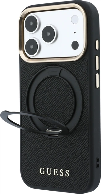 Etui na smartfon Apple iPhone 18 Pro/17 Pro Guess Ring Stand 360 Grained Classic Logo MagSafe Black (GUHMP18L6PSGRSCLK) - obraz 2