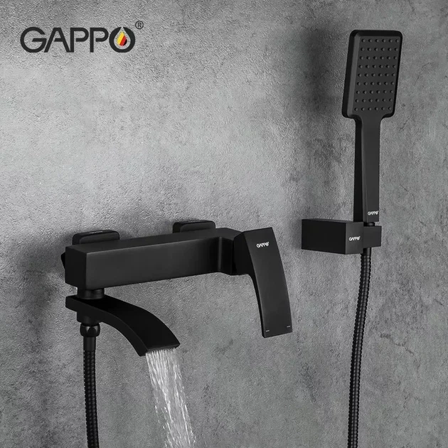 Смеситель для ванны GAPPO G3207-6 с душевым гарнитуром, черный - изображение 2