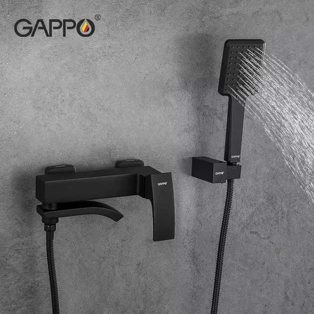 Смеситель для ванны GAPPO G3207-6 с душевым гарнитуром, черный - изображение 3
