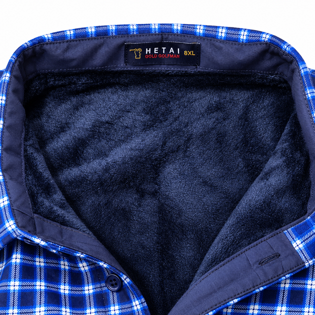 Рубашка мужская утепленная Gold Golf Man в клетку на термофлисе,7XL, Синий - изображение 2