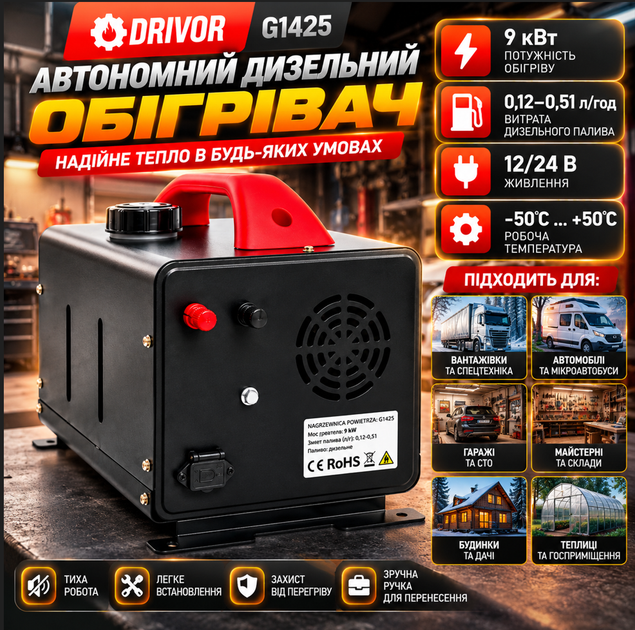 Автономний дизельний обігрівач DRIVOR автономка 9 кВт 12/24 В опалювач - изображение 3