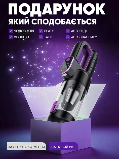 Автомобільний пилосос бездротовий акумуляторний для авто та прибирання дому з функцією видування легкий та потужний 5 насадок - зображення 10