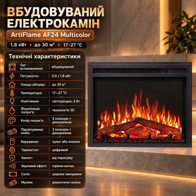 Электрокамин встроенный ArtiFlame 1800 Вт электрокамин 3d с эффектом живого пламени и звуком огня 3 цвета пламени и подсветки поленьев камин электрический декоративный для дома до 30 м2 пульт таймер 61х50 см - изображение 2