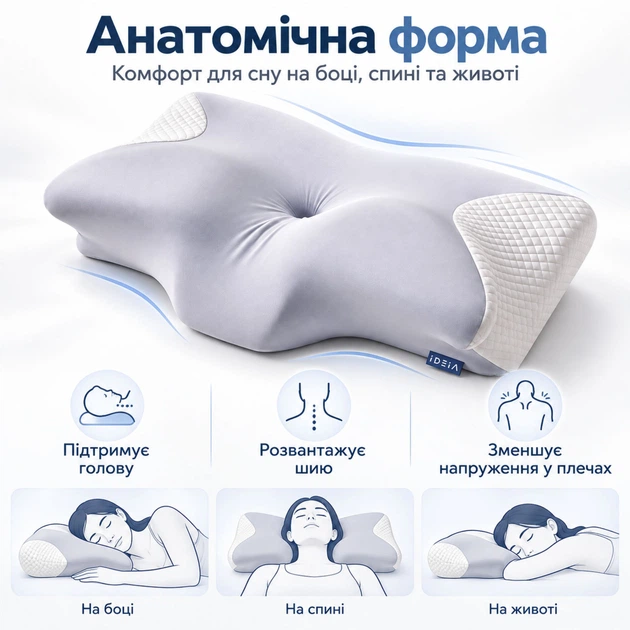Подушка ортопедична анатомічна IDEIA ErgoSleep з ефектом пам'яті для сну на боці, спині та животі 61х34х12 см (4820227288670) - зображення 2