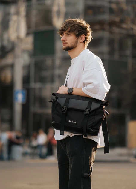 Сумка для ноутбука Sambag Roll з перфорацією 33х26х11 см чорна екошкіра - Фото 1 Сумка для ноутбука Sambag Roll з перфорацією 33х26х11 см чорна екошкіра - зображення 1
