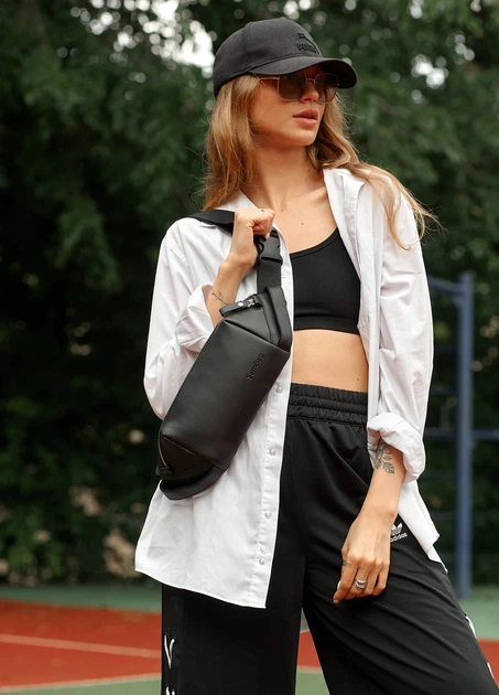 Жіноча сумка бананка через плече Sambag Holster MSH екошкіра чорна з перфорацією - Фото 3 Жіноча сумка бананка через плече Sambag Holster MSH екошкіра чорна з перфорацією - зображення 3