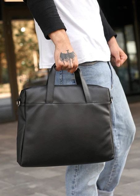 Сумка для ноутбука Sambag Roll з перфорацією 35х28х5 см чорна екошкіра - Фото 3 Сумка для ноутбука Sambag Roll з перфорацією 35х28х5 см чорна екошкіра - зображення 3