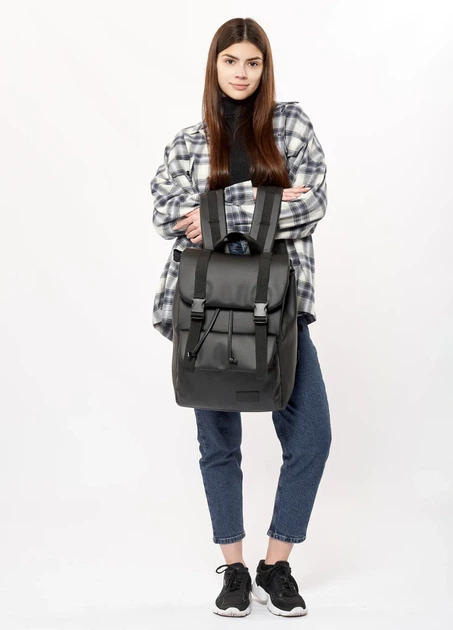 Женский рюкзак ролл Sambag Loft Zard 46x28x13 см экокожа чёрный с клапаном - изображение 2
