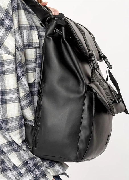 Женский рюкзак ролл Sambag Loft Zard 46x28x13 см экокожа чёрный с клапаном - изображение 7